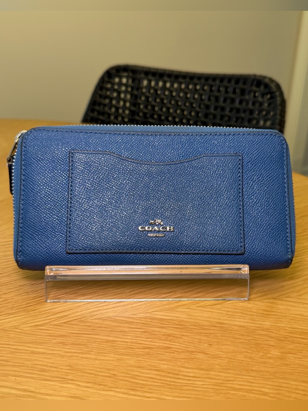 Coach Royal Blue Accordion Zip Wallet in Crossgrain Leather